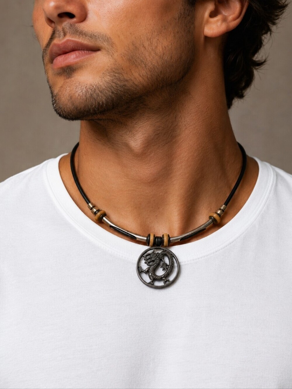 VTG PANAMA JACK Dragon Pendant Split Tube Unisex Castlecore Choker Necklace